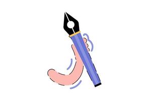 Hands holding an ink pen. Designer concept concept. Element for presentations, applications and sites. Trendy flat vector illustration.