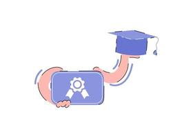 Hand holding a diploma. Element for presentations, applications and sites. Trendy flat vector illustration.