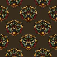 A pattern with a tiger's head on a brown background vector