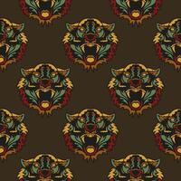 Seamless pattern with faces of tigers in the colors of the baroque style. Good for backgrounds, prints, apparel and textiles. Vector illustration.