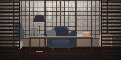 Vector illustration of a study or office in Japanese style. Freelance or training concept.