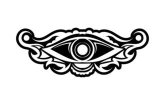 Vintage tattoo with luminous all-seeing eye, mystical symbol, boho design. Hand drawing isolated on white background, sacred geometry, foresight and magic. Vector illustration