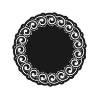 A black and white round frame with a swirl pattern vector
