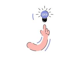Hand and light bulb. The concept of the emergence of an idea. Element for presentations, applications and sites. Trendy flat vector illustration.
