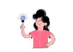 Girl and light bulb. The concept of the emergence of an idea. Isolated on white background. Trendy flat style. vector