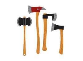 Different kinds of vector axes. Forester, fire, tourist ax and kitchen ax . Tools Collection.
