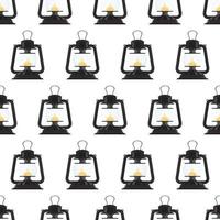 Vintage lanterns pattern in monochrome. Different oil lamps and retro lanterns seamless background in outline style. vector