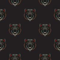 Dark seamless pattern with faces of bears. Baroque colors. Good for murals, textiles and printing. Vector illustration.