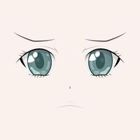 Angry Anime Face. Manga Style Big Blue Eyes, Little Nose and