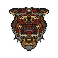 Tiger face ornament in baroque color style. Good for logos, prints and postcards. Isolated on white background. Vector illustration