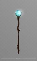 Magic staff or walking stick with crystal in cartoon style. Vector illustration