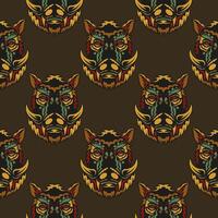 Seamless pattern with faces of wild boars in the colors of the baroque style. Good for backgrounds, prints, apparel and textiles. Vector illustration.