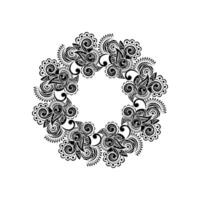 A black and white drawing of a circular design vector