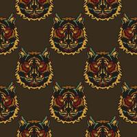 Seamless pattern with faces of tigers in the colors of the baroque style. Good for backgrounds, prints, apparel and textiles. Vector illustration.