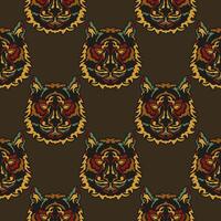 Seamless pattern with faces of tigers in the colors of the baroque style. Good for backgrounds, prints, apparel and textiles. Vector illustration.