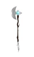 Magic ax or walking stick with crystal in cartoon style. Vector illustration