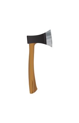 An axe with a wooden handle on a white background