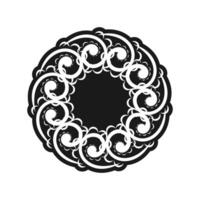 A black and white circular design with swirls vector