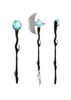 Magic staff or walking stick with crystal in cartoon style. Vector illustration