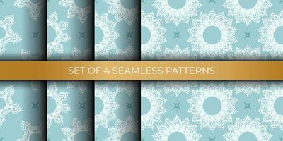 Set of oriental seamless vector backgrounds in baby blue color. Wallpaper in a baroque style pattern. Ornament for wallpaper, fabric, packaging and paper. Vector illustration.