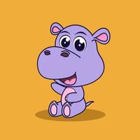 Cute baby hippo icon illustration.flat cartoon style vector