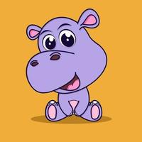 Cute baby hippo icon illustration.flat cartoon style vector