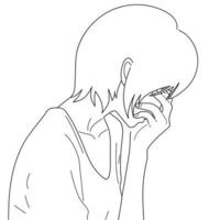 A young girl is crying. Depression, grief, resentment. Vector. White background. vector