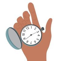 Vintage mechanical clock in a man s hand. Vector illustration.