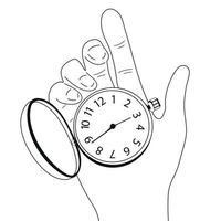 Vintage mechanical clock in a man s hand. Vector illustration.