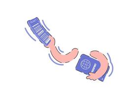 Hand hold ticket and passport. Element for presentations, applications and sites. Trendy flat illustration. vector