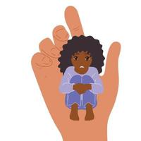 A small child in the hand of a big man. Childhood protection, the concept of the influence of people on children. vector