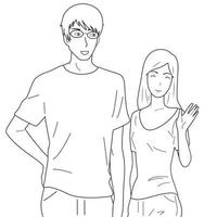Black and white flat illustration, vector. Boy and girl in love. vector