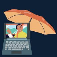 The concept of using a laptop. People communicate via video link or watch movies. vector