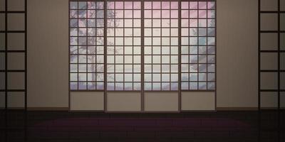 A room with a traditional Japanese sliding door. Vector illustration