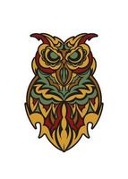 Owl ornament in baroque color style. Good for logos, tattoos, prints and postcards. Vector illustration