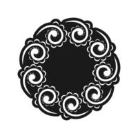 A black and white circular design with swirls vector