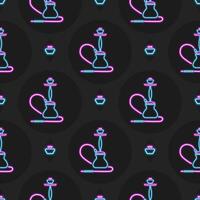 Seamless pattern with neon hookahs. Good for menus, postcards, wallpaper and fabric. Vector illustration.