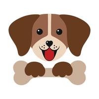 illustration of a cute dog face with paws and bone vector