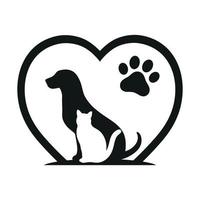 perro y gato amor animal símbolo huella de pata con corazón vector
