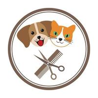 emblema con perro y gato para peluquería de mascotas vector