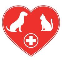 illustration veterinary emblem with dog and cat with medical cross vector