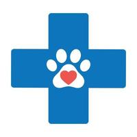 Veterinary medical cross logo with dog paw and heart vector