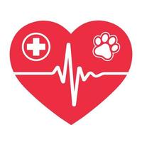 emblema veterinario símbolo de latido en el corazón con pata de perro. vector