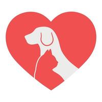Illustration of a dog and a cat on the background of the heart vector