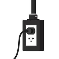 Black power cord vector. Black power cord cable plugged into white wall outlet on white wall with copy space. vector