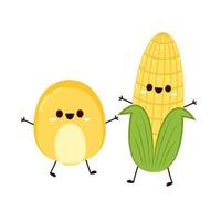 vector de dibujos animados de maíz. lindo juego de caracteres vectoriales vegetales aislado en blanco.