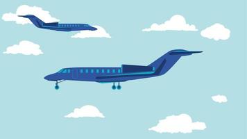 flat cartoon side view of private jet airplane in the sky vector