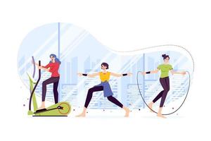 Ladies doing exercise and gym activity vector