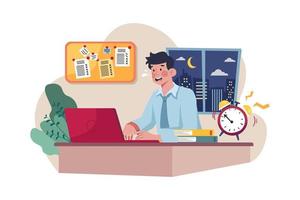 Man working till late hours vector