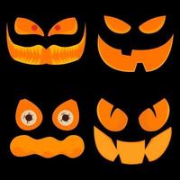 Halloween background. Vector scary face of a ghost. The face of the pumpkin jack o' lantern on a black background.